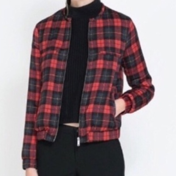 Zara Jackets & Blazers - Zara Plaid Bomber Jacket